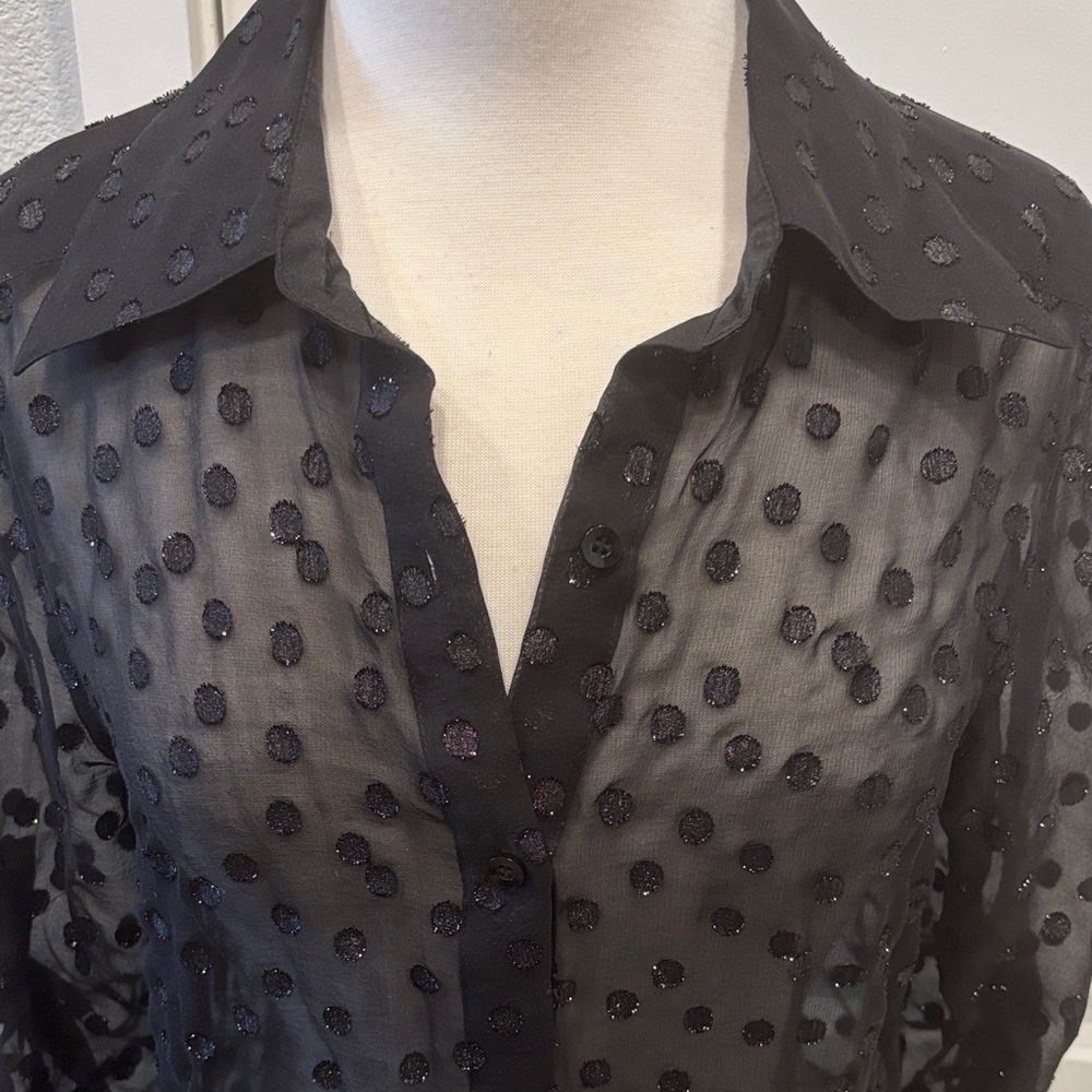 EUC Alice + Olivia Black Sheer Polka Dot Blouse - Picture 3 of 9